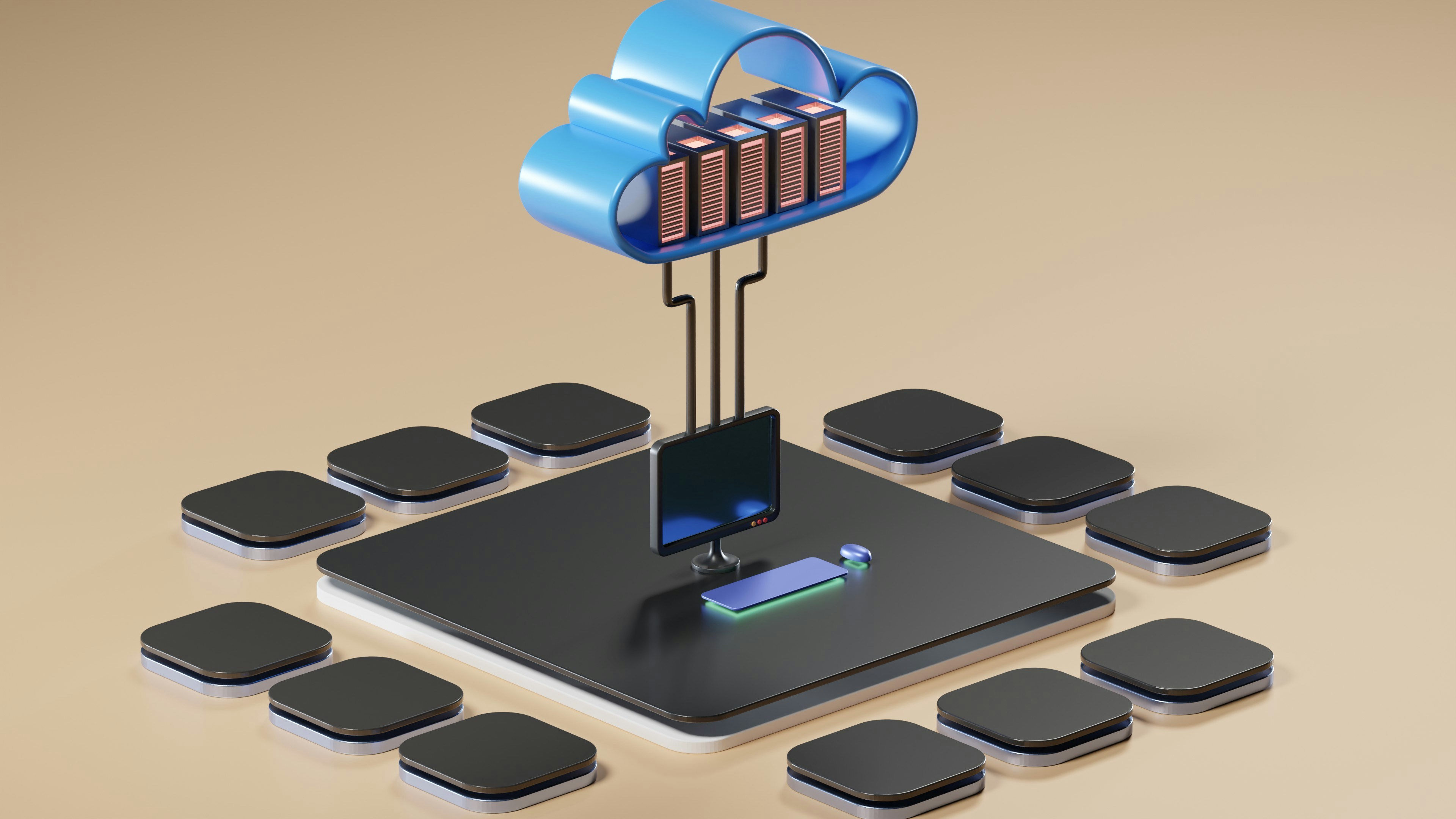 Server racks in a data center representing cloud infrastructure